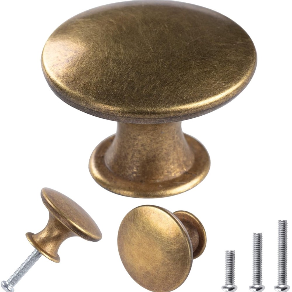 8 Pack Antique Brass Drawer Knobs Vintage Round Cabinet Pulls 1.18 Inch