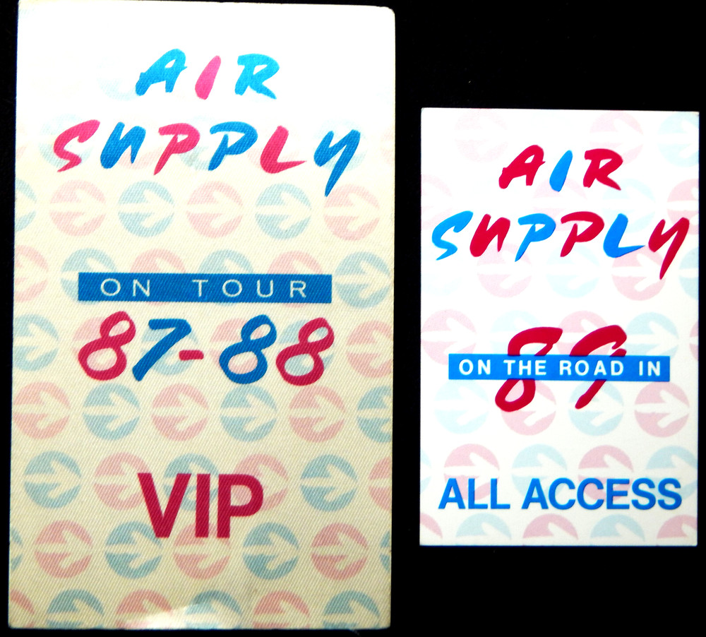 AIR SUPPLY BACKSTAGE 2 PASS COLLECTION ALL ACCESS & VIP "1989" TOUR UNUSED 87-89