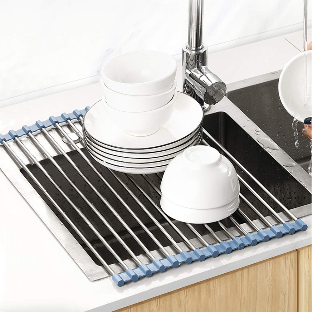 MECHEER Over The Sink Dish Drying Rack, Roll Up Dish Drying Rack Kitchen Dish...