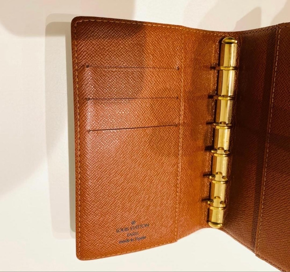 Louis Vuitton Monogram 6 Ring Notebook Cover Brown Leather Authentic