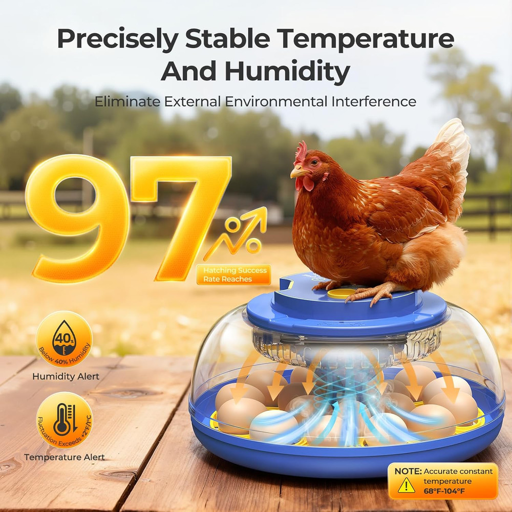 18 Egg Incubators for Hatching Eggs, 360° View with Automatic Egg Turning & Humi