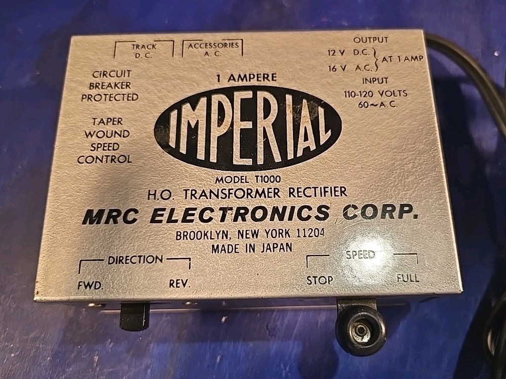 HO, IMPERIAL MODEL T1000 HO TRANSFORMER RECTIFIER, MRC ELECTRONICS CORP., TESTED