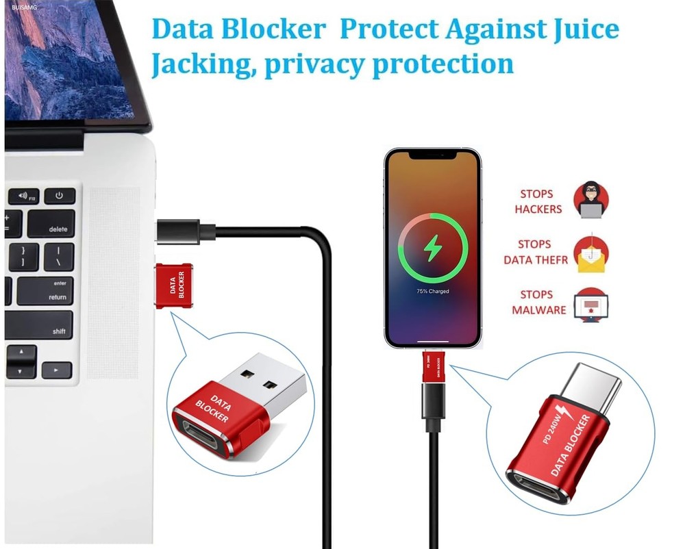 BUISAMG Data Blocker, USB A & C Blocker for 4-Pack C to A KIT