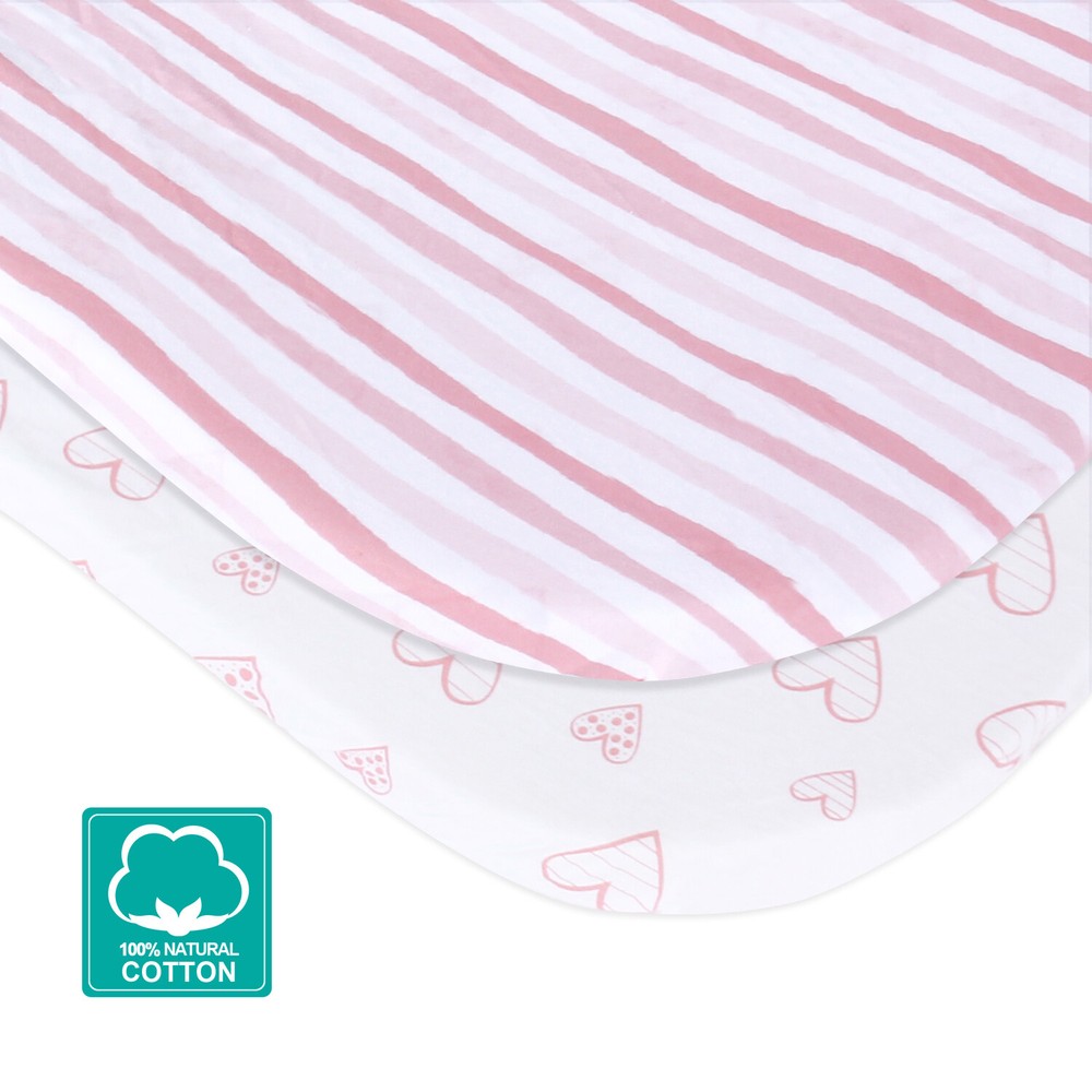 Cotton Bassinet Fitted Sheets Compatible with Mika Micky Bedside Sleeper 2 Pack