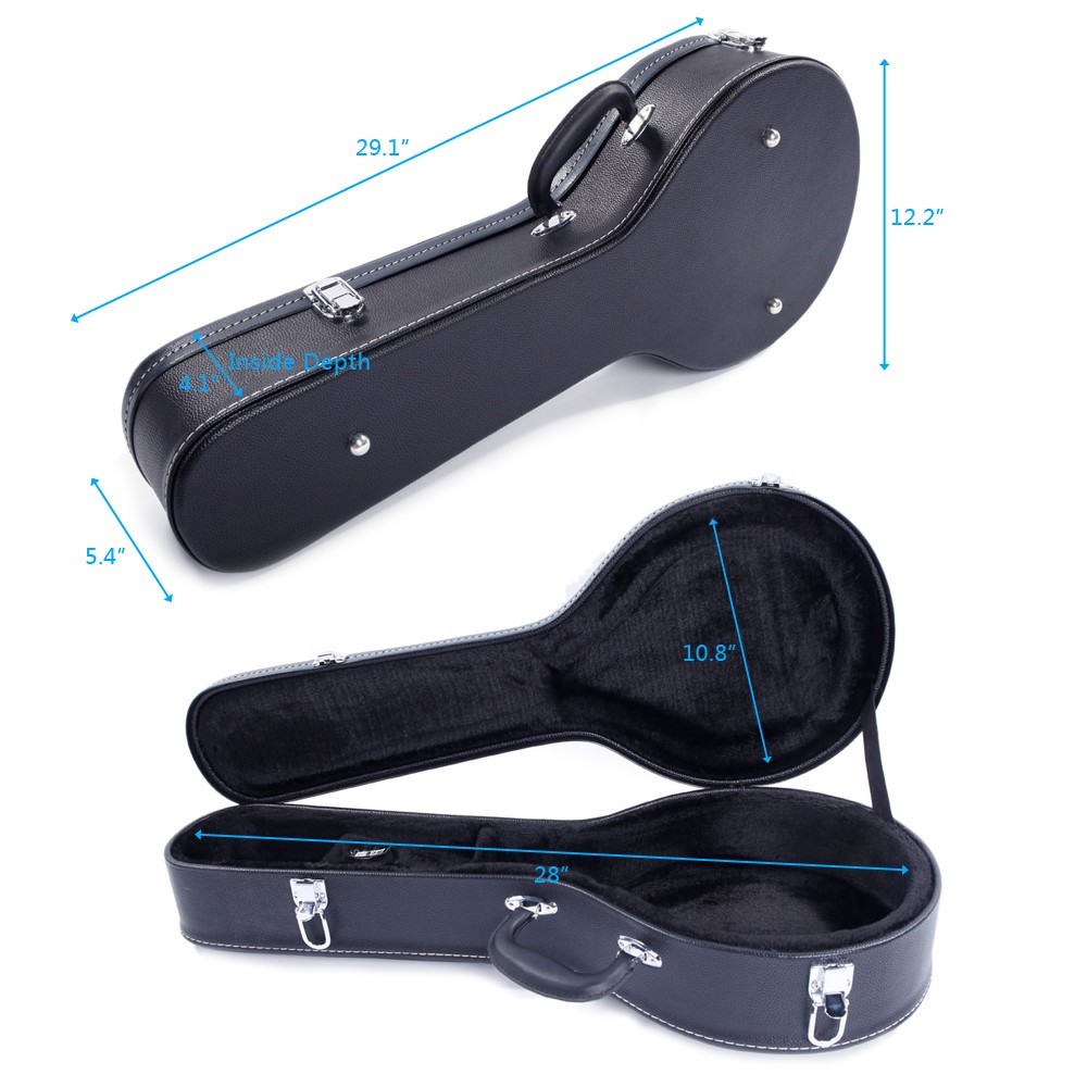 Hardshell A-Style Microgroove Pattern Leather Wood Mandolin Case Black