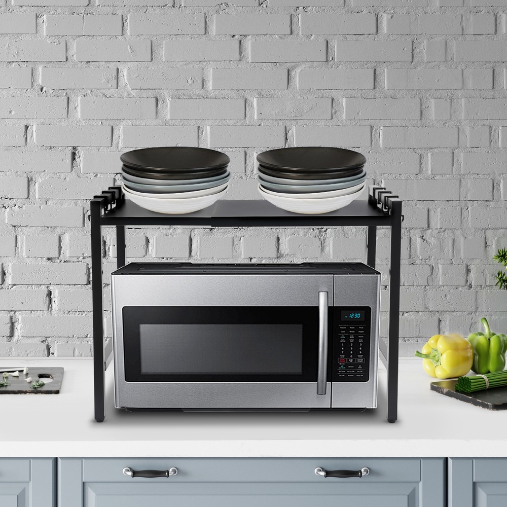 2-tier Expandable Microwave Stand 66lb Capacity Adjustable Height For Kitchen