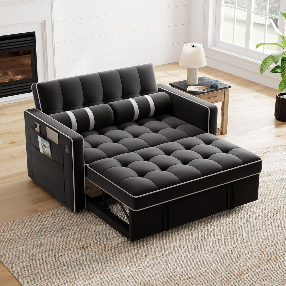 Marsail 3-In-1 Convertible Futon Sleeper Sofa Bed, Pull Out Couch with Adjustabl