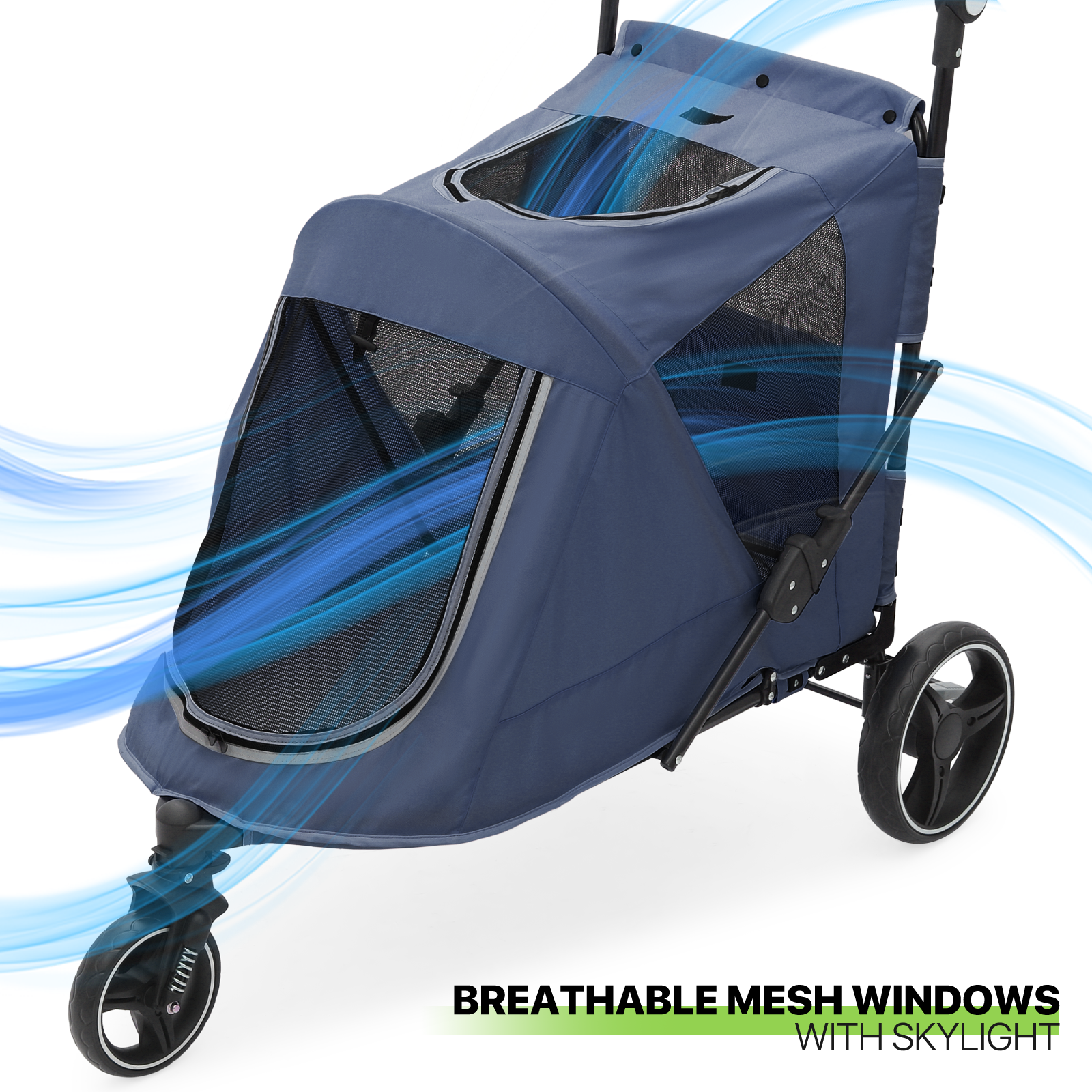 Folding Dog Stroller Blue Portable Pet Travel Carrier Cart w/Foot Activated Lock