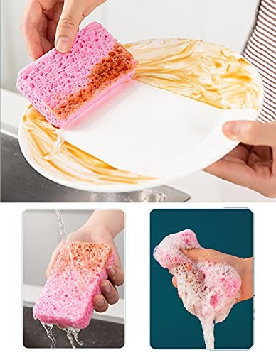 12-Count Kitchen Sponges- Compressed Cellulose Sponges Non-Scratch Multicolor