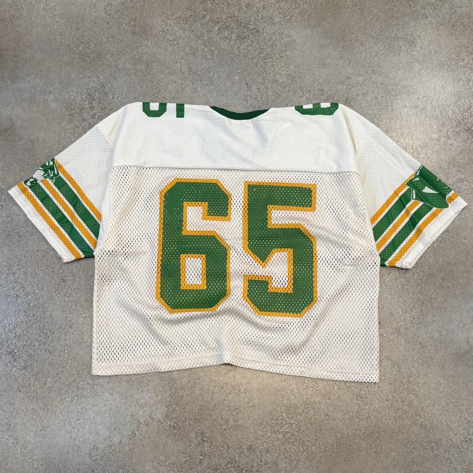 Vintage 80s Boxy Cropped Mesh Practice Football Jersey 2XL White Panthers #65