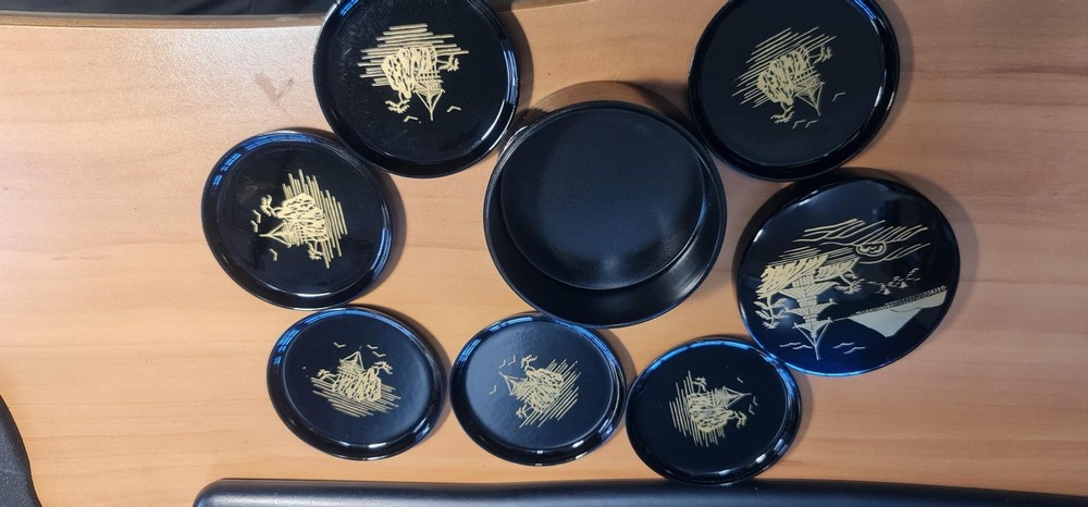 Vintage Japanese Lacquerware Coaster Set - Mt Fuji