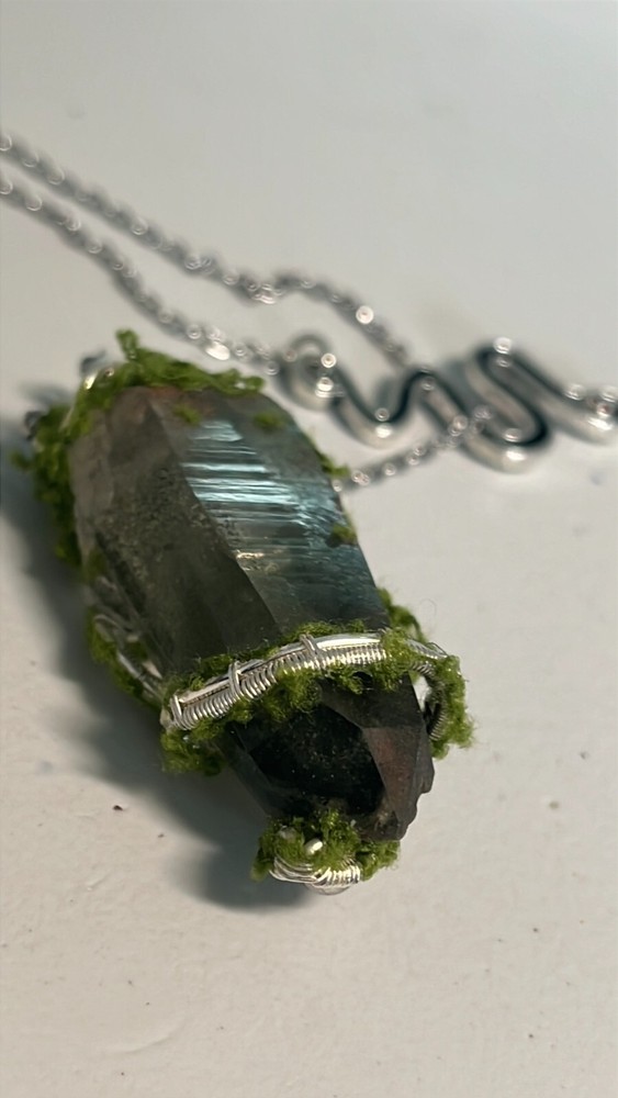 Natural Raw Quartz with Multiple Inclusions Handmade Wire-Wrap Pendant/Pendulum