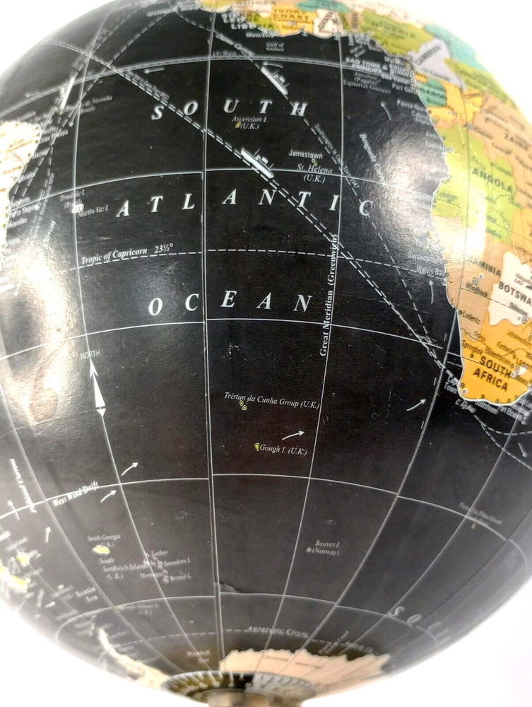 8" DESIGNCO DESKTOP WORLD GLOBE Rotating Spinning Black Globe Gold Base & Stand