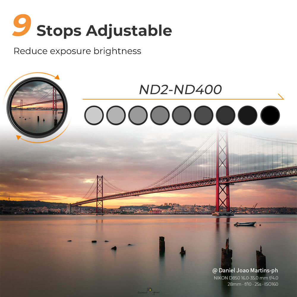 K&F Concept ND2-ND400 Variable ND Filter Neutral Density Lens Filter Ultra-Slim