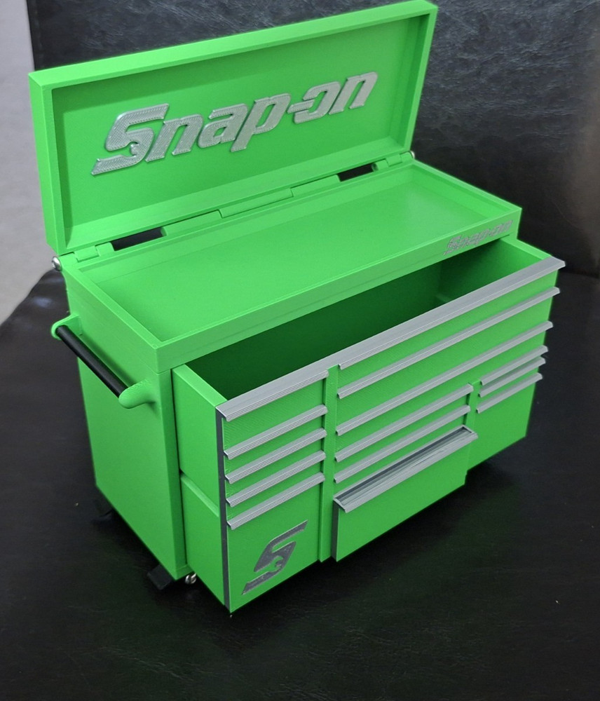Snap-On Mini High Quality 3D Printed Toolbox (Green) (Silver)