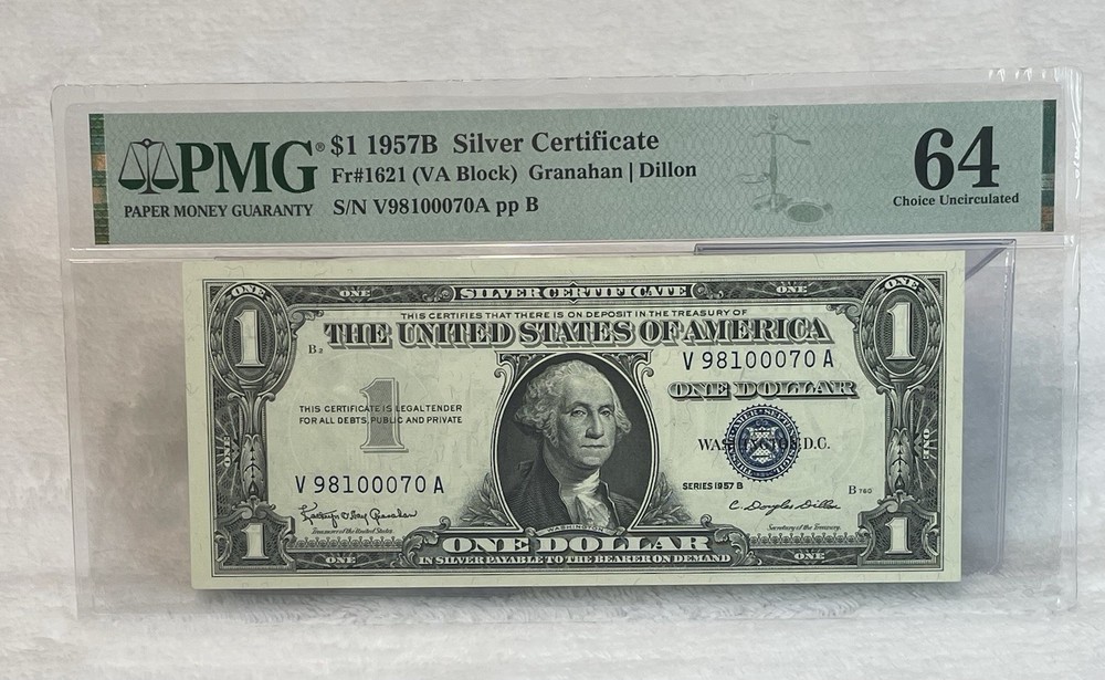1957B $1 Silver Certificate PMG 64 — Previously Mounted