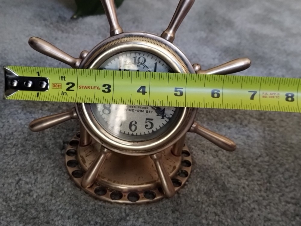 PHINNEY WALKER EARLY SOLID BRASS SHIPS WHEEL RIM WIND CLOCK - CAR CLOCK RARE!!