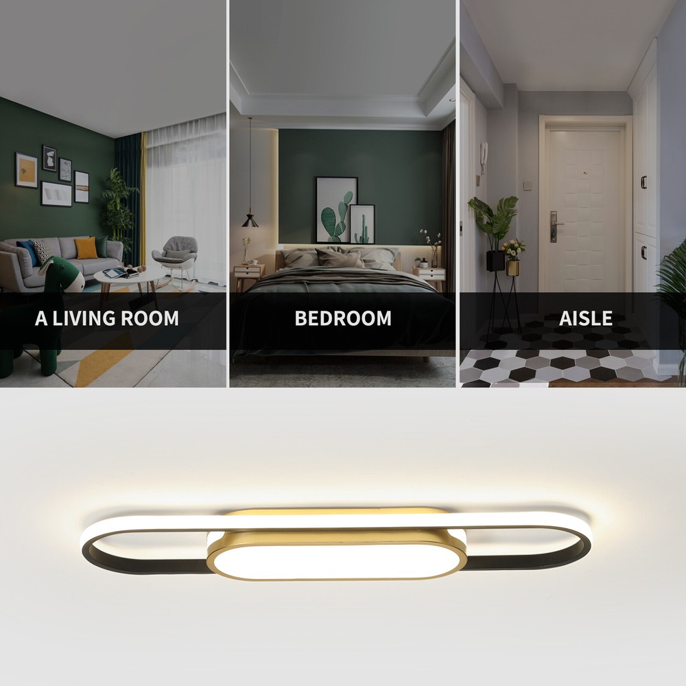 Modern Linear LED Flush Mount Ceiling Light Fixture Dimmable Ceiling Lamp+Remote