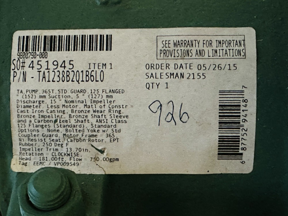 Taco TA Series Horizontal Split Case HVAC Circulator Pump - Model TA1238 - NEW!