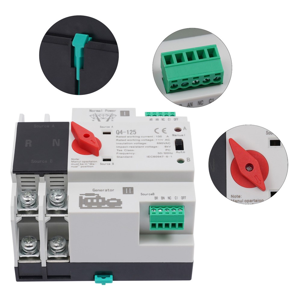 2P 100A Dual Power Automatic Transfer Switch Power Generator Changeover Switch