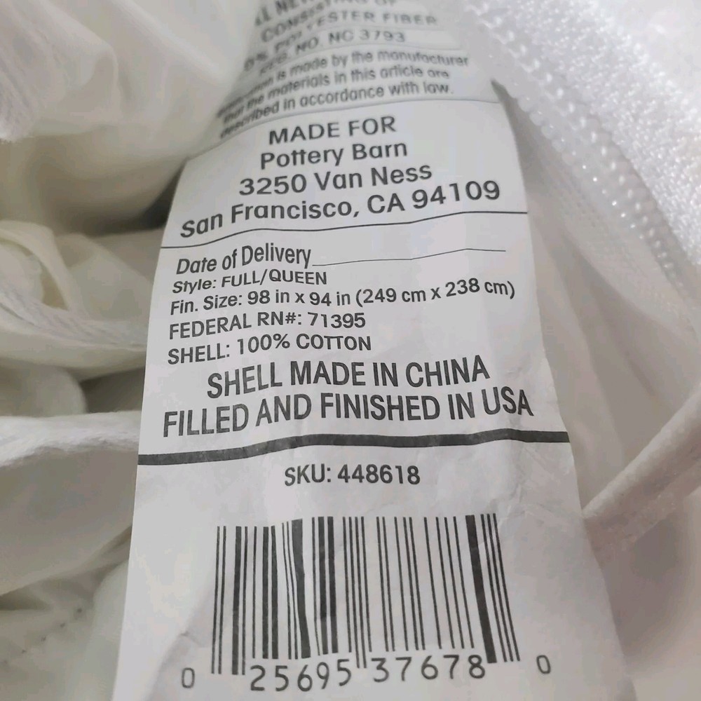 Pottery Barn Hydrocool Down Alternative Duvet Insert Full Queen Midweight OB