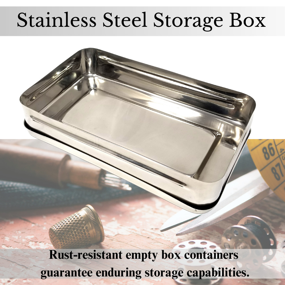 Stainless Steel Rectangle Stitching Case for Threads Needles Scissors- 10"x6"x2"
