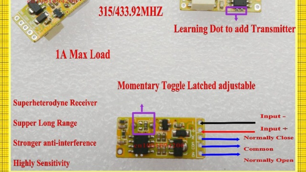 White small RF Wireless Remote Control Momentary/Toggle/Latch 3.7 - 12v A12