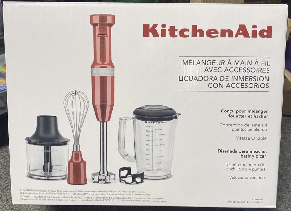 KitchenAid Variable Speed Corded Hand Blender & Accessories Empire Red KHBV83ER