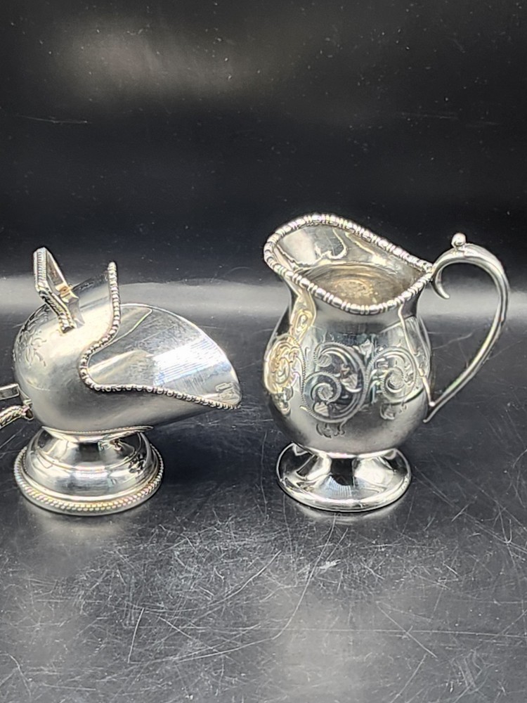 Vintage Sheffield Silver Plated Sugar Scuttle & Creamer. Monogram