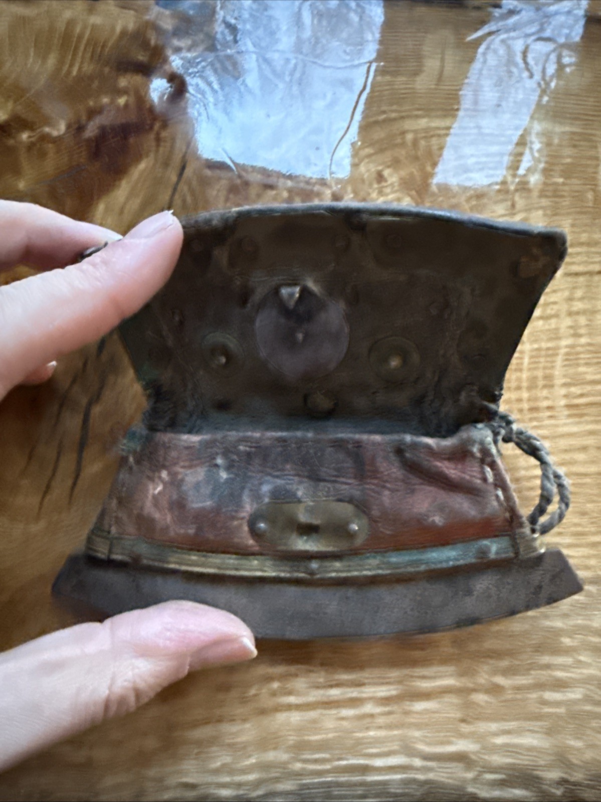 Old Antique Tibetan “ Mechak “ Flint Striker Red Coral Bead Leather Pouch Purse