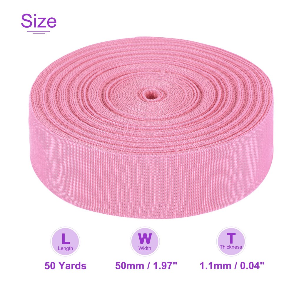 50 Yard x 50mm Width Nylon Webbing Strap for Backpack Strapping, Sewing, Pink
