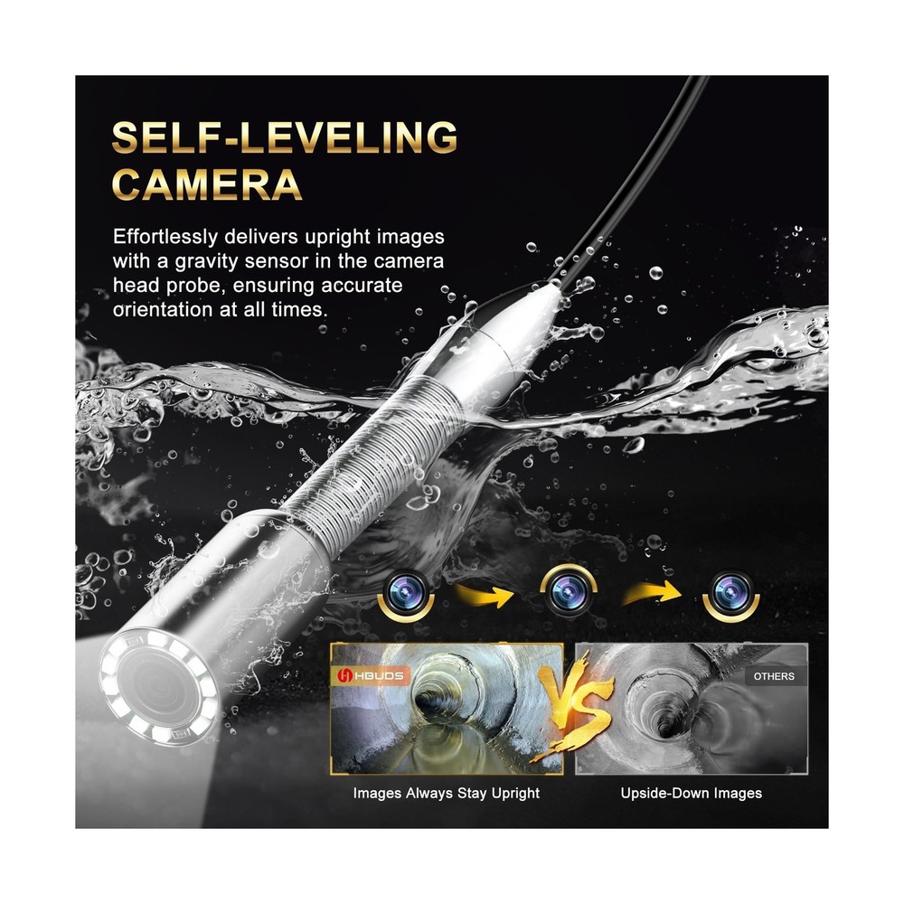 Sewer Camera Self Leveling 100ft, 7mm Thicker Cable Drain Camera with Distanc...