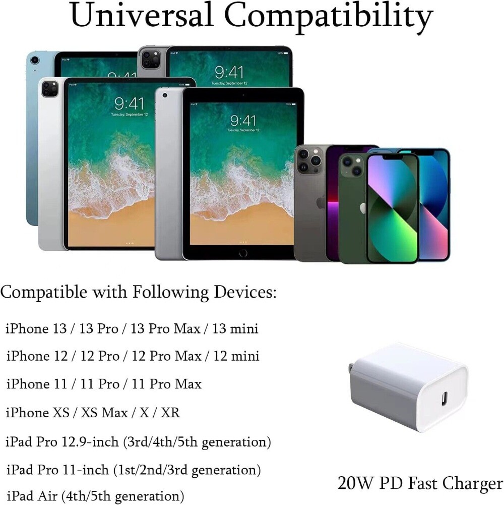 For iPhone 16 15 14 13 12 11 20W Fast Charger Block USB Type C Wall Adapter Lot