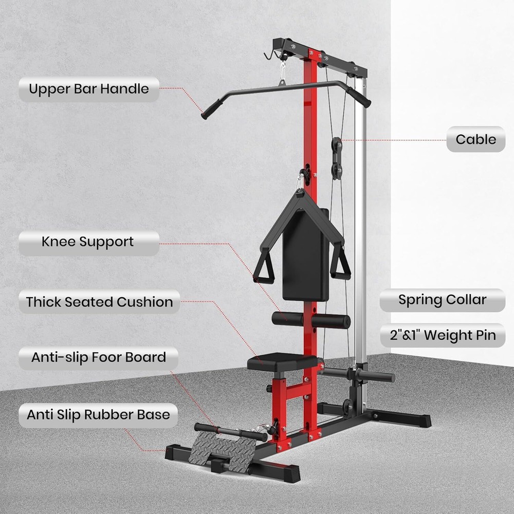 LAT Power Cable Machine Adjustable LAT Pull Down &Row Cable Machine for Home Gym