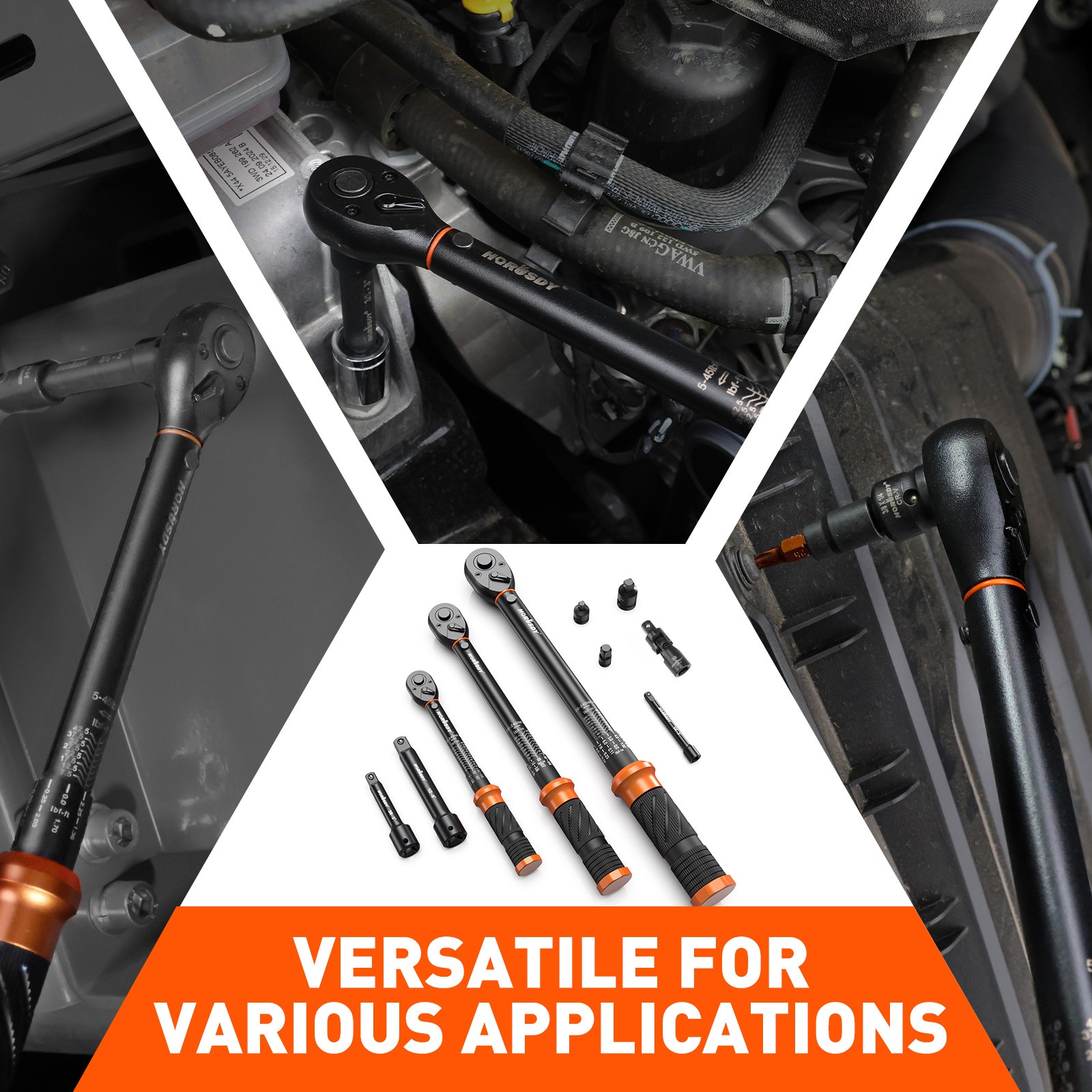 Torque Wrench Adjustable Torque Wrench 1/2" & 3/8" & 1/4" Drive Reversible Cr-V