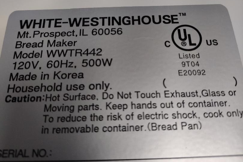 Electronic Control Panel for White Westinghouse Bread Maker Model WWTR442