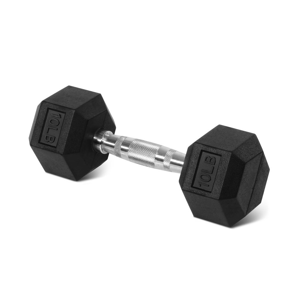 Hex Rubber Dumbbells – Black, Single 10LB