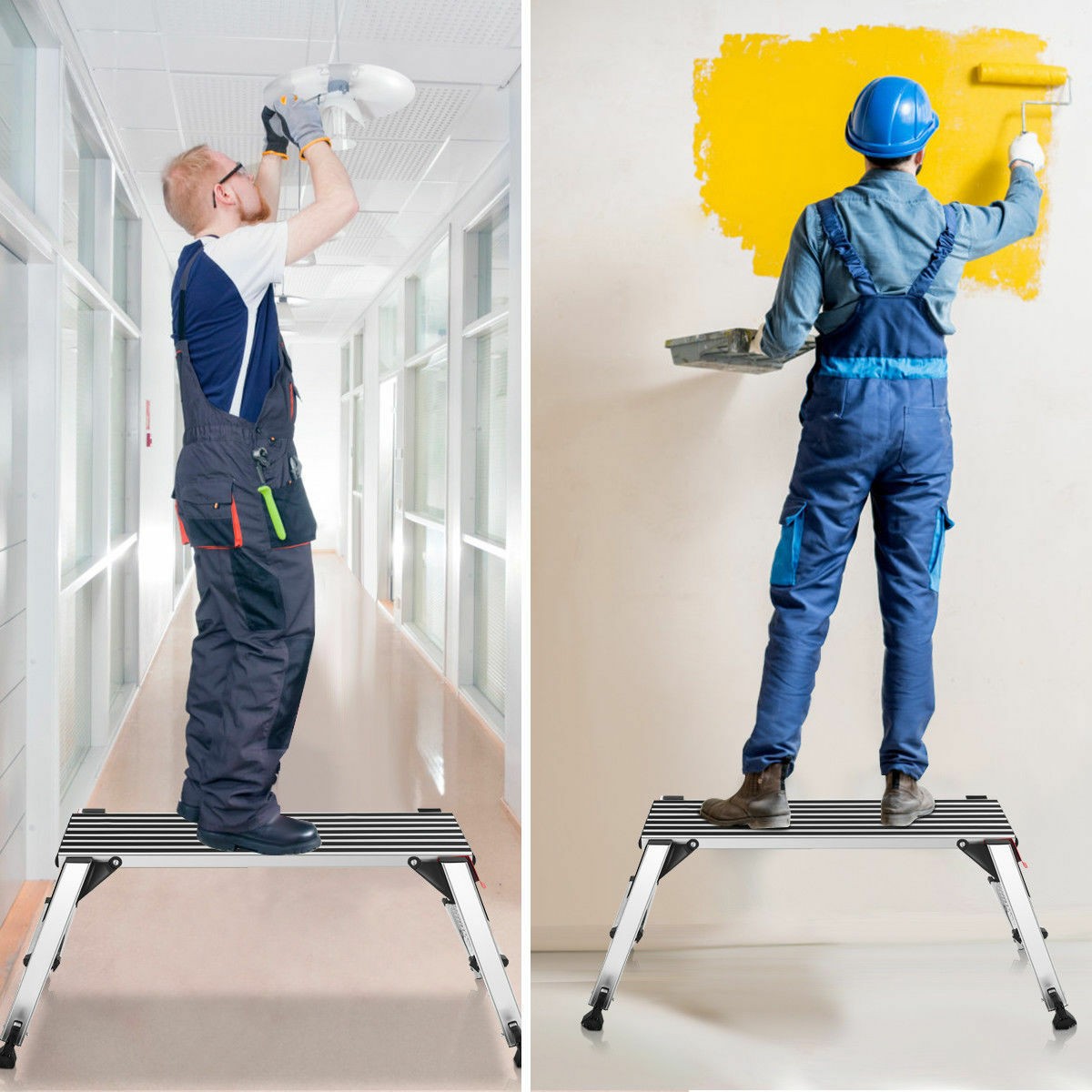 IRONMAX 330lbs Aluminum Folding Work Bench Drywall Ladder Step Stool Non-slip