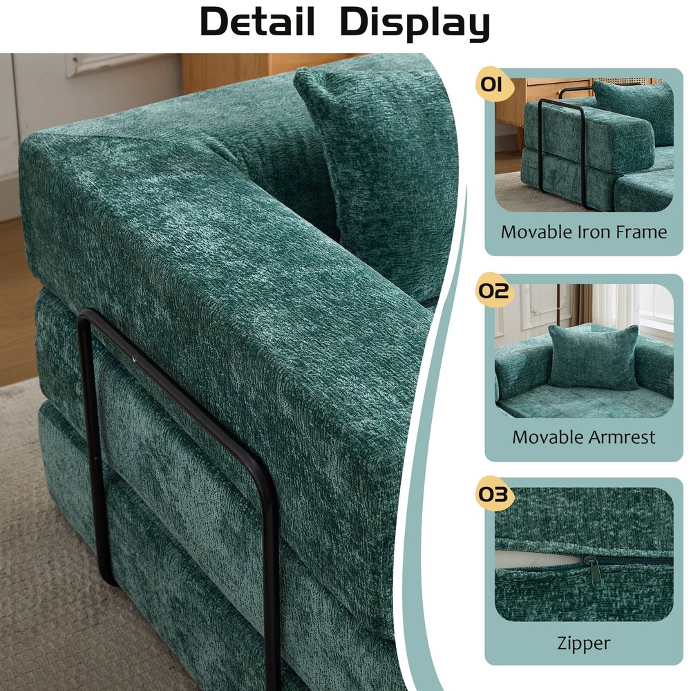 Convertible Fold Out Sleeper Sofa Bed, Floor Couch Loveseats w/Fixed-Shape Frame