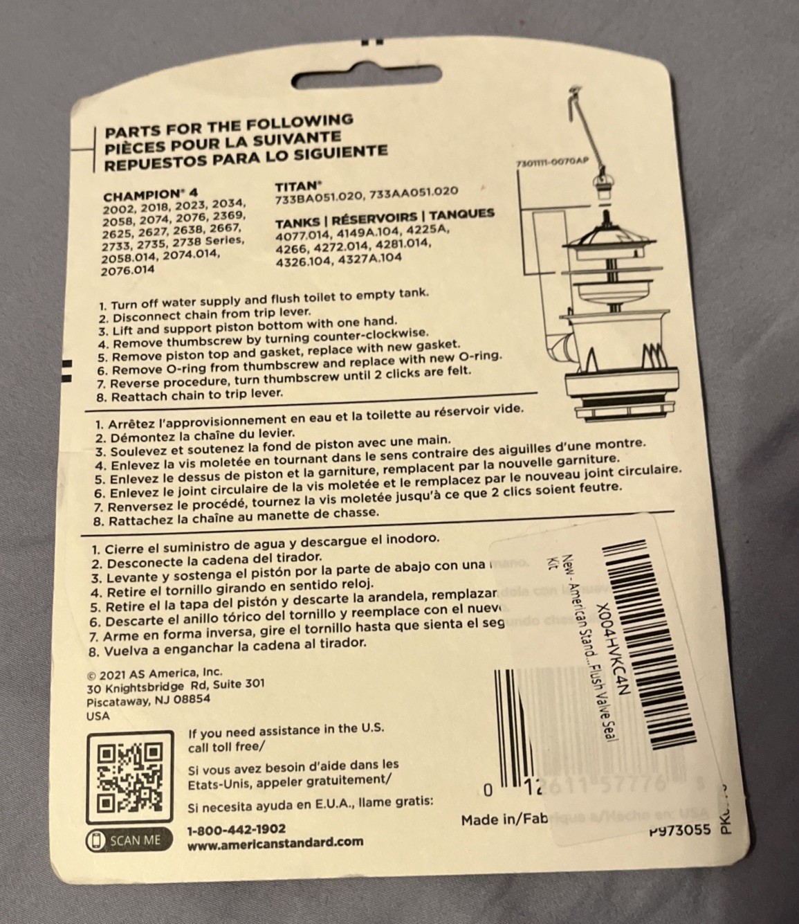 American Standard Flush Valve Seal Kit 730111-0070AP