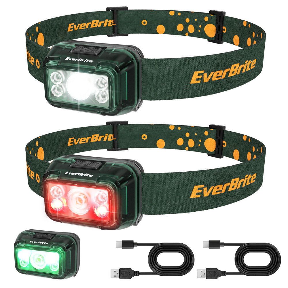 EverBrite 2 Pack Rechargeable LED Headlamp 120° Adjustable Headlight USB-C Cable