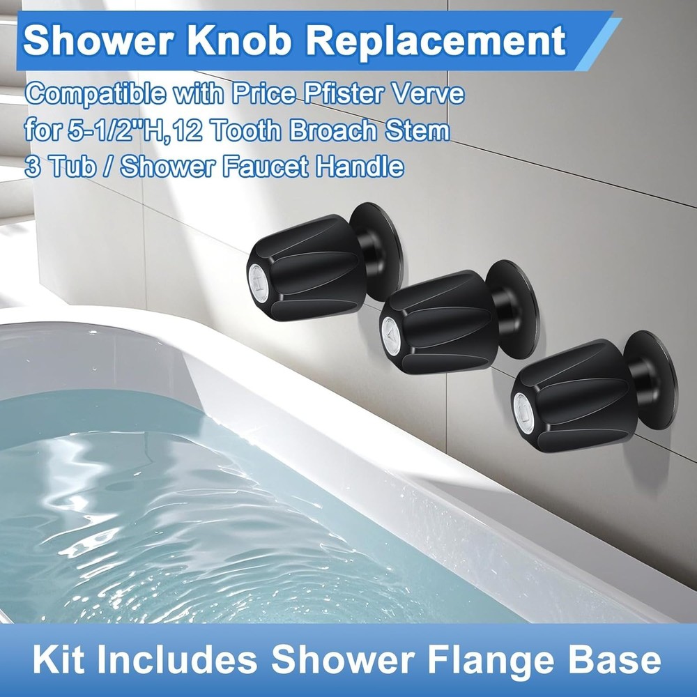Durable Matte Black Bath Tub Spout & Shower Trim Kit, 3 Knobs Included