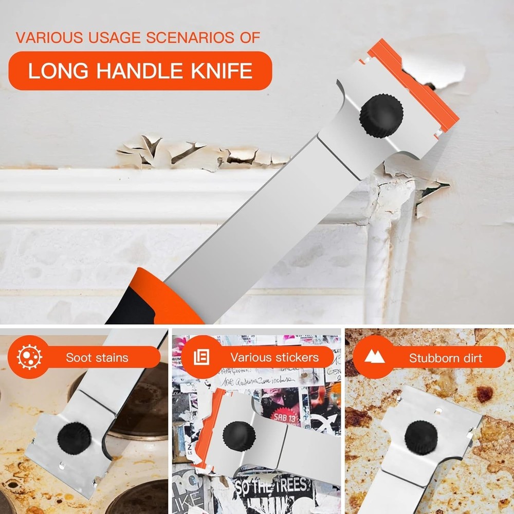 Razor Blade Scraper, Long Handled Scraper Tool with 10 Extra Replacement Blades,