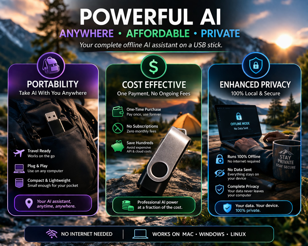 Offline AI Assistant USB – Local AI Chat Tool | No Internet Required | Privacy