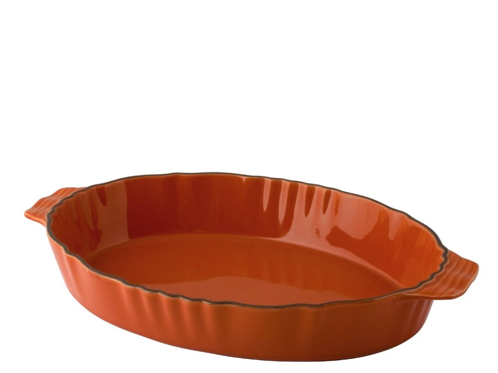 Oval Stoneware Baking Dish With Orange Handle 31 Cm