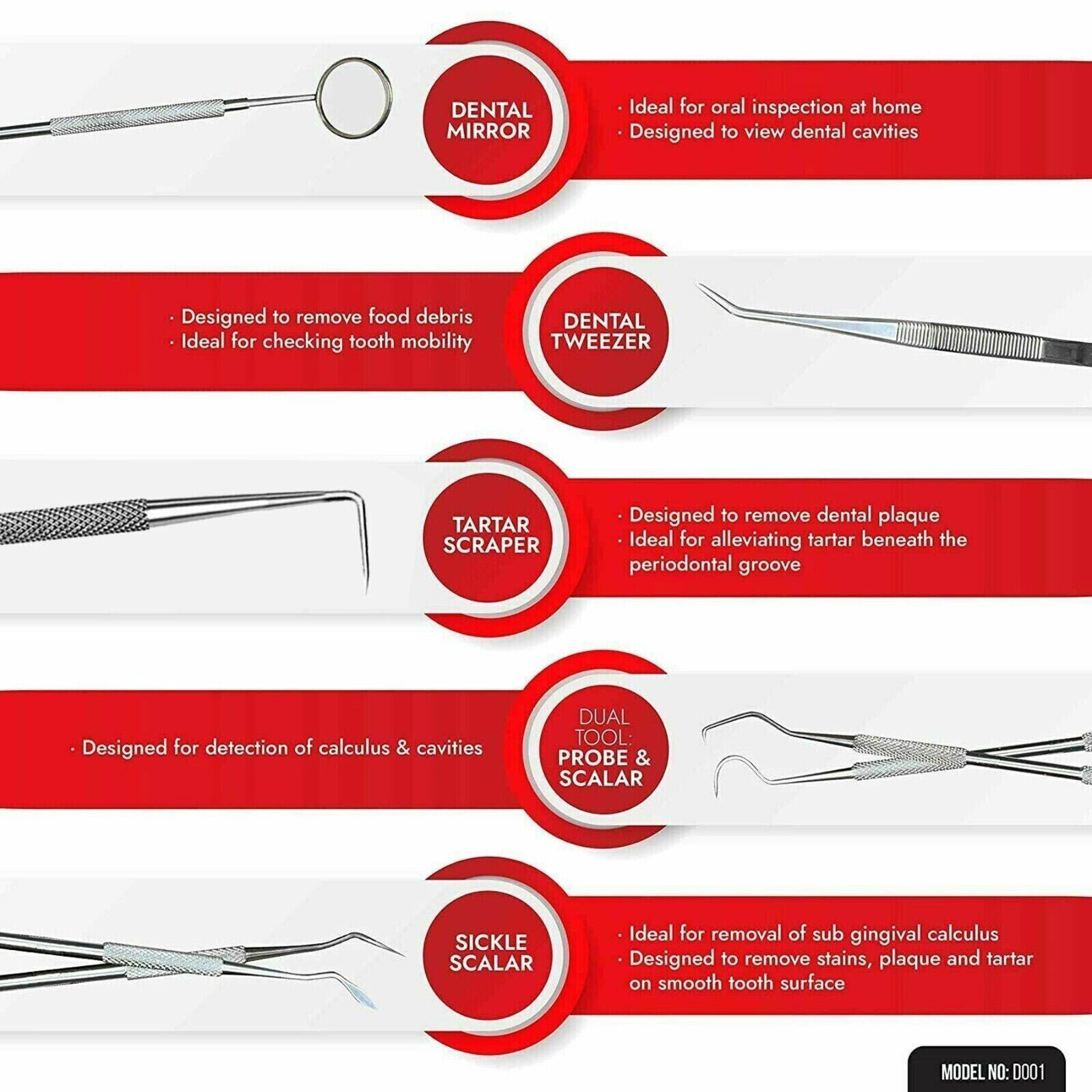 Dental Instruments Tools Scaler 5pc Oral Hygeine Deep Cleaning Set Kit Teeth Pro