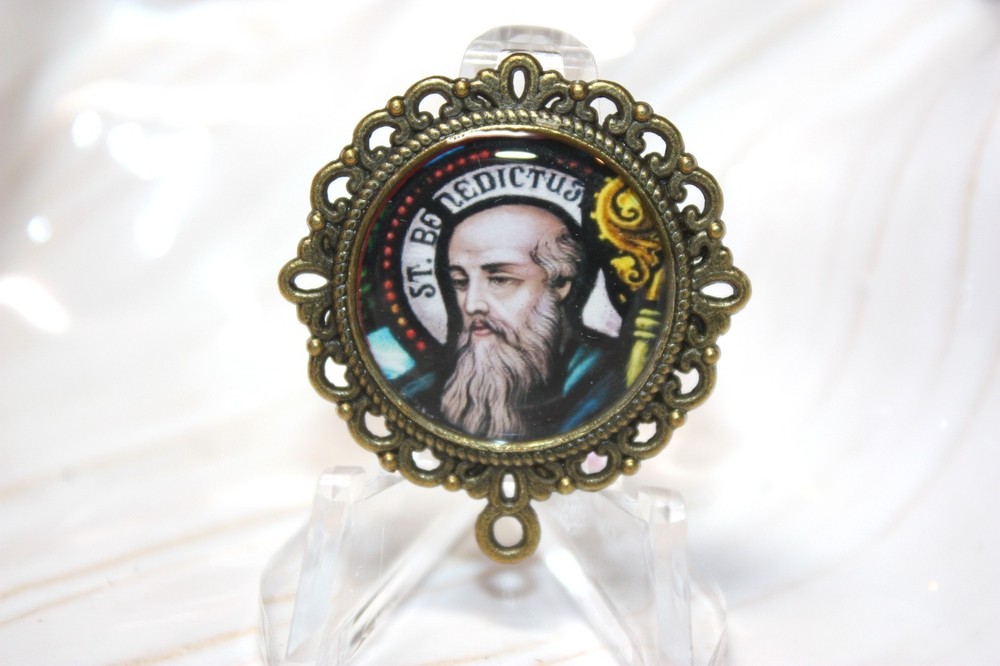 Custom Bronze Rosary Center Part/Color/Rosary Making/St. Benedict # 6