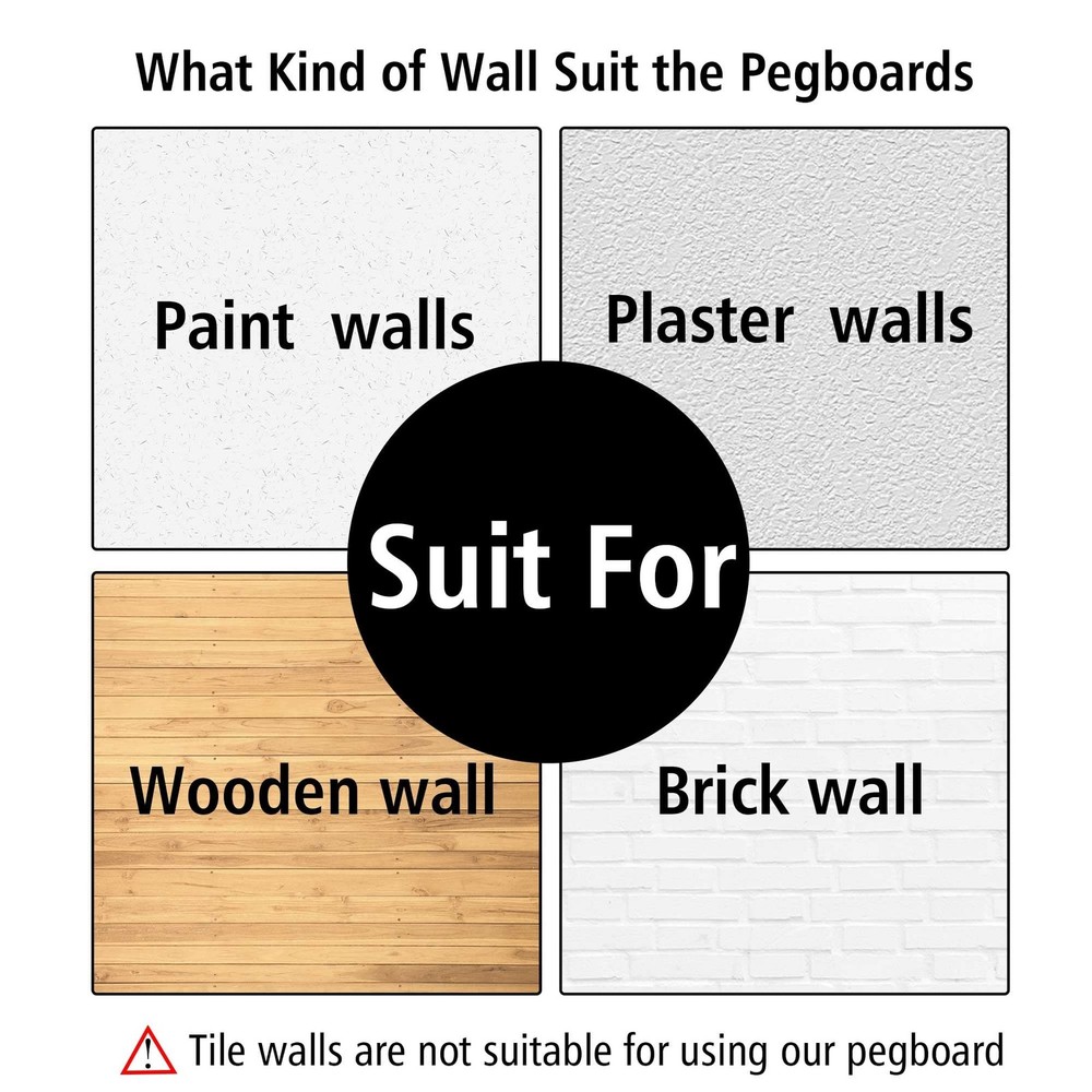 4Pcs Peg Board Panels, White ABS Pegboard Wall Mount, Easy Installation for C...