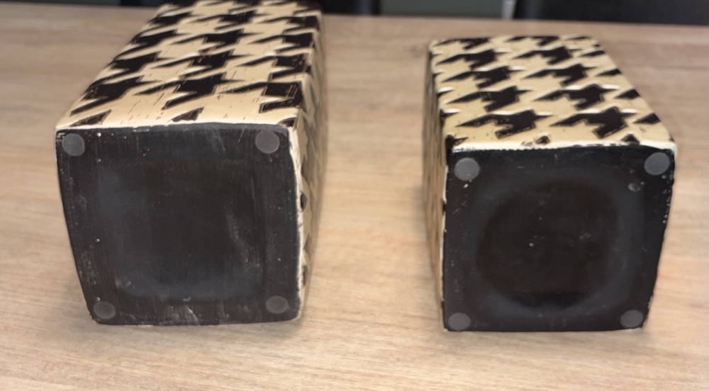 Two (2) Houndstooth Square Ceramic Vases