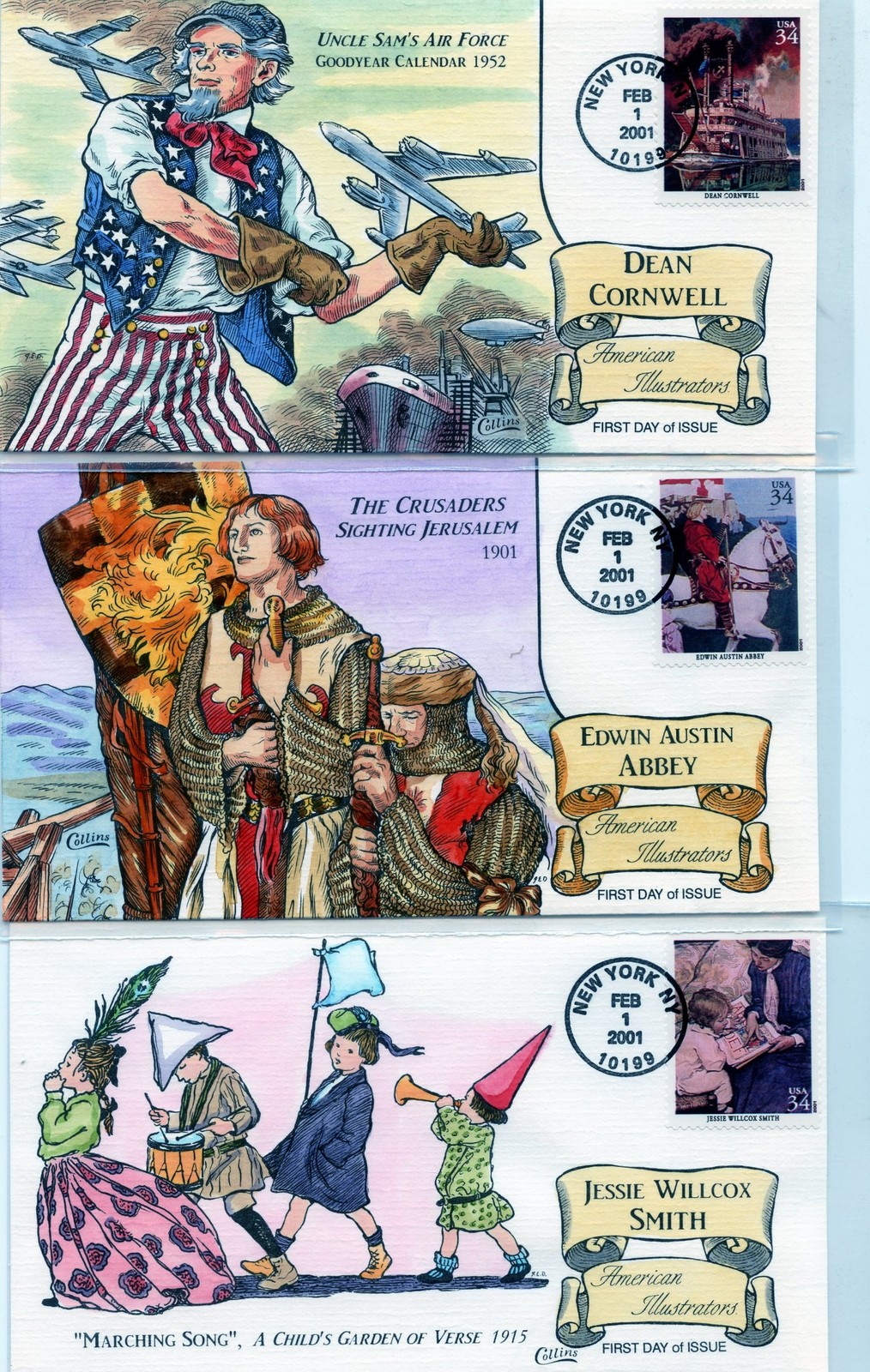 WWLF COLLINS CACHET FDC 3502 a-t AMERICAN ILLUSTRATORS COMPLETE SET OF 20